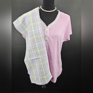 Villager by Liz Claiborne sz L Purple PLAID Short Sleeve PJ Pajama Sleepwear SET
